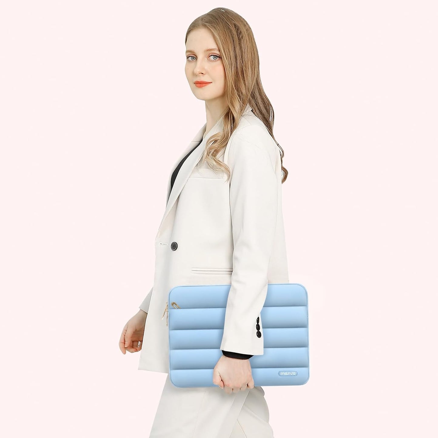 MOSISO 15-15.6 inch Laptop Case, 16 inch Puffy Laptop Sleeve Compatible with MacBook Pro 16, HP Dell ASUS Acer Toshiba Lenovo Notebook Computer, Polyester Horizontal Bag with Small Case, Air Blue