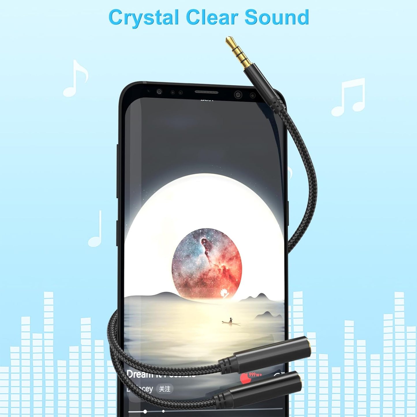 3.5mm TRRS Splitter for 2 Headphones 1FT 2-Pack, Dual Support Audio & Mic, 3.5 mm Aux Jack Cable 1 in 2 out, Double 1/8" Stereo Female Adapter,Headset Split Y Cord 2 Way for Phone/Tablet/Laptop/PC/MP3