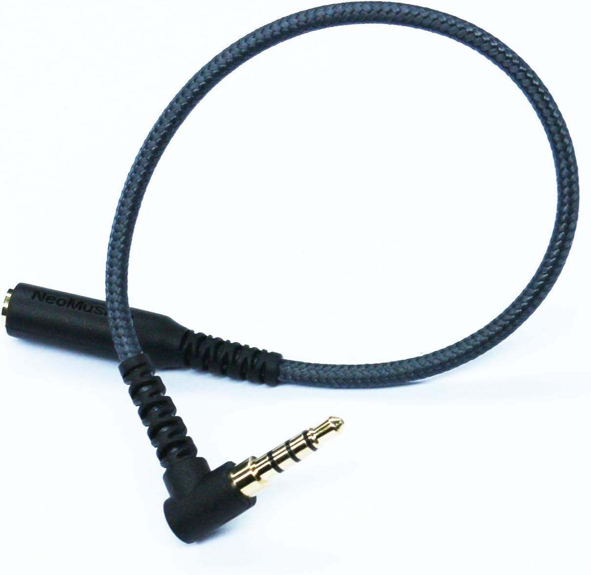 20cm(0.6ft) Right angle 4 pole 3.5mm 1/8 inch male to 4 pole 3.5mm 1/8 inch Female Stereo Audio headphone earphone Extension Cable adapter Cord Tangle-Free Braided wire