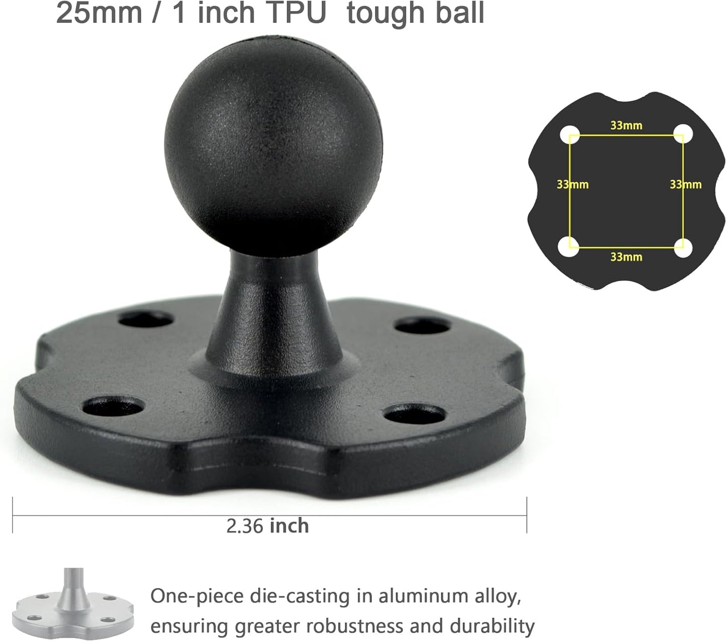 Heavy-Duty Camera Wall/Desktop Mount with 1/4"-20 Thread, Aluminum Alloy Arm, Dual Ball Heads, 1-Inch TPU Ball, Free Rotation,Compatible with DSLR, CCTV, RAM B System