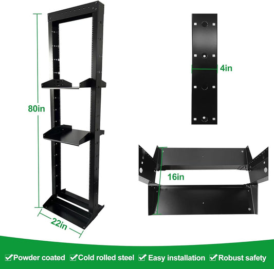 2 Post 42U Open Frame Server Rack 2-Post Server Rack Network Rack,No Tray Included,for 19 Inch Equipment, Networking Data & IT Devices,1300lbs Weight Capacity Rack(2P-LD-42U)