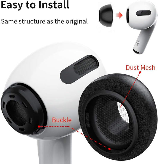 Lanwow Premium Memory Foam Tips for AirPods Pro. No Silicone Eartips Pain. Anti-Slip Eartips. Fit in The Charging Case, 3 Pairs (S/M/L, Black)