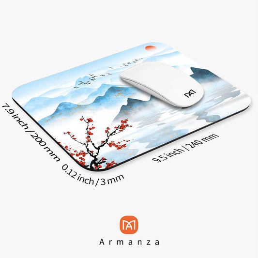 Square Mouse Pad Ink Painting Landscape, Personalized Premium-Textured Custom Mouse Mat Design, Washable Mousepad Cloth, Non-Slip Rubber Base Computer Mouse Pads for Wireless Mouse
