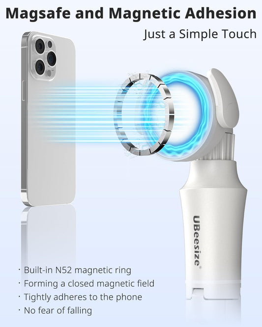 UBeesize 62'' Magnetic Selfie Stick Phone Tripod with Wireless Remote, Extendable Cell Phone Tripod Stand, Compatible with MagSafe, Cellphone Tripod for iPhone 15 14 13 12 and Android Phones White