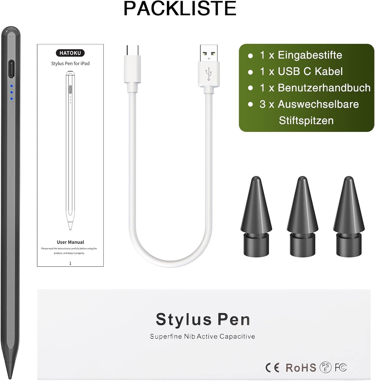 Pen for iPad 2018-2025, HATOKU 15 Mins Fast Charging Pencil 1st Gen with Tilt & Palm Rejection Compatible with iPad Air 3/4/5/M2/M3, iPad mini 5/6, iPad 6/7/8/9/10/11, iPad Pro 11"/12.9"/M4 (Black)