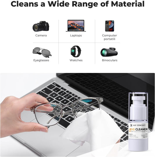 K&F CONCEPT Spray and Microfiber Lens Cleaner Care Kit, Non-Flammable Camera Lens Cleaner and Digital Sensor Cleaning Solution,for Coated Lenses, Binoculars, Scopes, Cameras, and Glasses