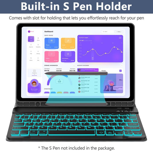 Keyboard Case for Samsung Galaxy Tab A9 Plus 5G 11 inch 2023 (SM-X210/X216/X218), 7 Color Backlit Detachable Keyboard Bluetooth, Smart Folio Cover with S Pen Holder for Galaxy Tab A9+ 11"(Dark Blue