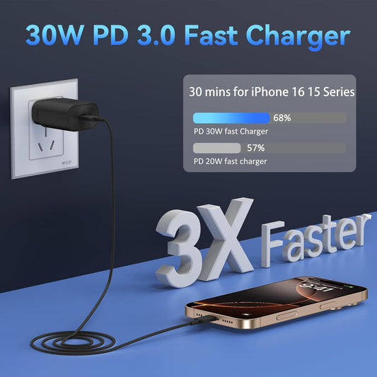 Phone 16 15 Charger Fast Charging,30W USB C Wall Charger Phone 16 15 Pro Max Chargers Block &10FT Long USB C Cable Cord for Phones 16 15/16 15 Pro Max/16 15 Pro/15 Plus/pad12.9 Galaxy S24 Ultra Plus