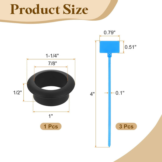 uxcell Desk Grommet, 1" (25mm) Zinc Alloy Cable Hole Cover Wire Cord Organizer with Marked Cable Ties for Home Office Desktop Wire, Black