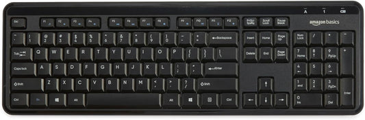 Amazon Basics 2.4GHz Wireless Keyboard and Mouse Combo, Quiet and Compact US Layout, Unifying USB Receiver, Black