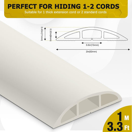 Floor Cord Cover 3.3FT Cord Covers for Wires on Floor Protect Wires & Prevent Trip Hazards, Easy to Cut for Home, Office, School, Concerts, Cavity W0.6in x H0.32in