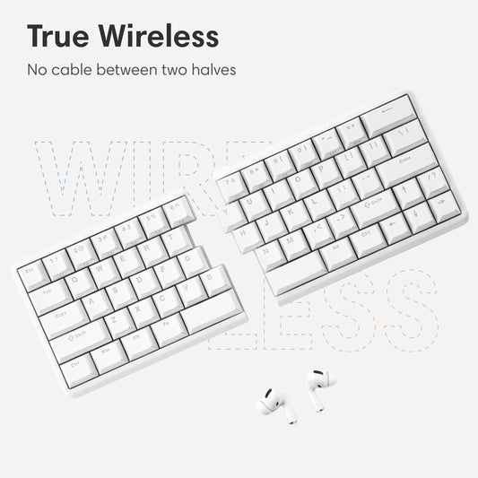 Lite: Wireless Ergonomic Split Mechanical Keyboard Hot Swappable, Compact 60% Layout, PBT Keycaps Programmable for Mac & Windows(Tactile,New Standard Version)