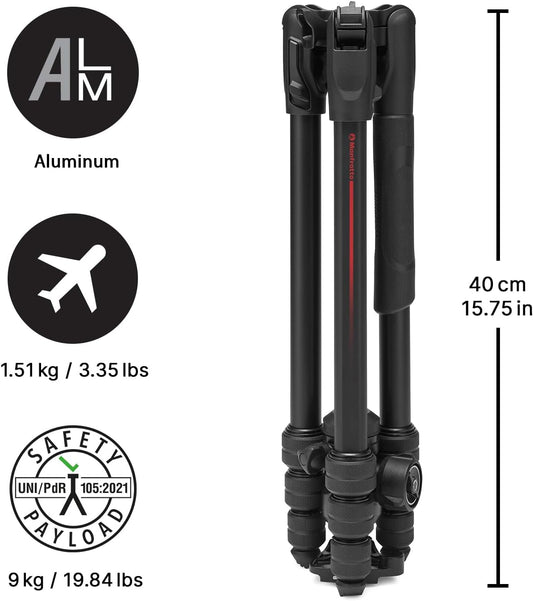 Manfrotto Befree Advanced AS, Camera Tripod, Twist Lock, Compatible with Arca-Swiss, Portableand Compact, Alumiium, Travel Tripod Kit, Ball Head, for DSLR, Mirrorless, Camera Accessories