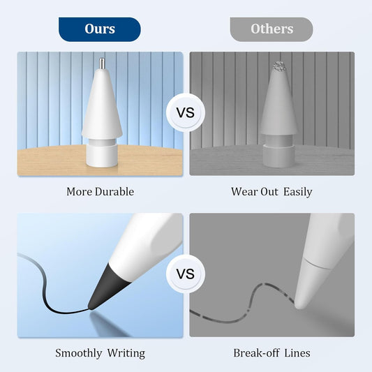 Replacement Tips for Apple Pencil 1st/2nd Gen,No Wear Out Upgraded Apple Pencil Tips,Metal Pencil Nibs for Precise Control - Pen Like 0.78mm Longer Tips for iPad Pencil - 2White+2Black