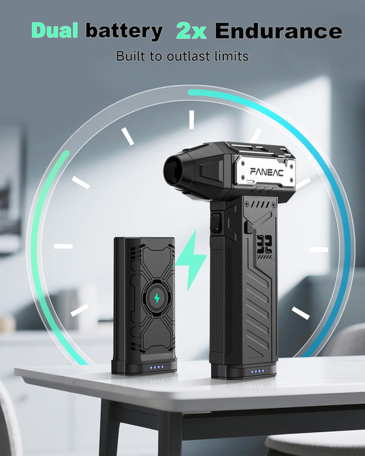 Compressed Air Duster, Ultra-Powerful Electric Air Duster, 150,000 RPM Premium Brushless Motor, for Keyboard, PC, Electronics, and All Filterse (2× Battery Pack)