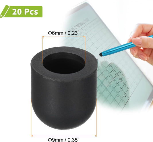 MECCANIXITY 20Pcs Replacement Stylus Pen Tips 9mm Conductive Capacitive Touch Screen Pens Tips Silicone Rubber, Black