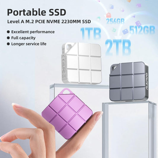 MAIWO 1TB Portable External Solid State Drive Build-in M.2 2230 PCIe NVMe SSD, USB C 3.2 Up to 1050MB/s, Mini Cute PSSD for iPhone 15 16 Pro Max MacBook Pro Air, Aluminum (Pinkish Purple)