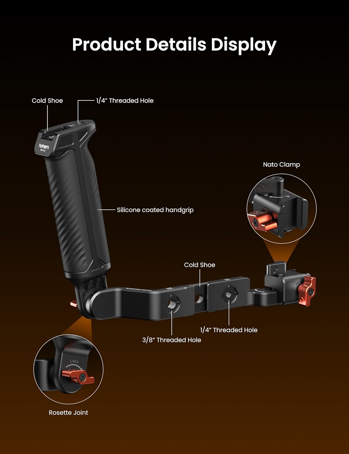 hohem Adjustable Sling Handgrip Gimbal Sling Handle for iSteady M7/iSteady M6/iSteady MT2, Ergonomic Grip for Low Angle Shots, L-Shaped Lever, BH-01