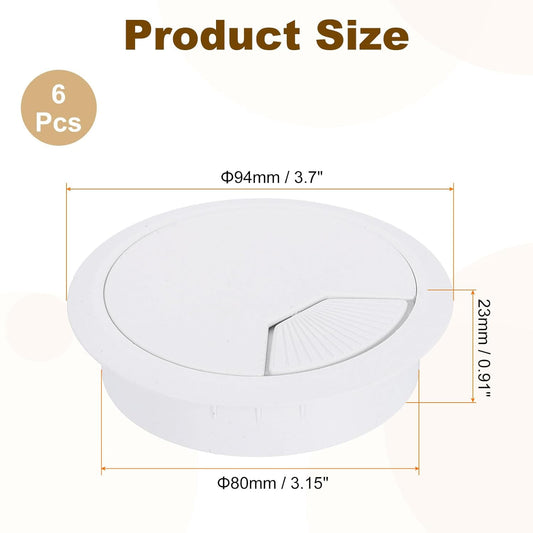 uxcell 6 Pcs 80mm (3.15 Inch) Desk Grommet, Plastic Cable Hole Cover, Wire Cord Cable Organizer for Home Office Computer Desk Cabinet, White