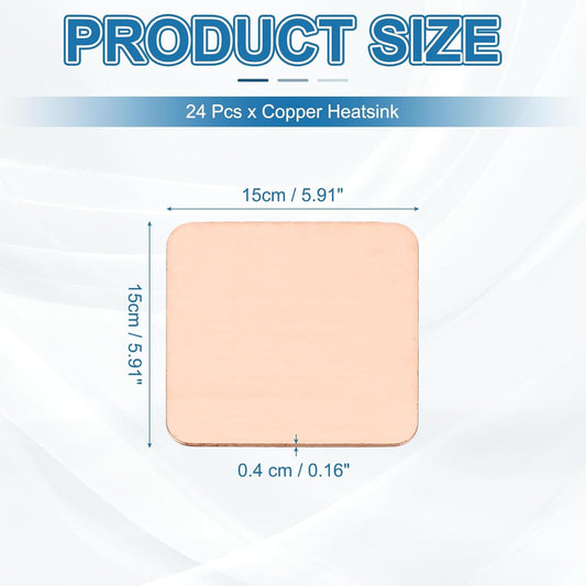 PATIKIL Copper Heatsink Pad Shims, 24 Pcs 15x15x0.4mm Copper Pad Shim IC Chipset GPU CPU Thermal Heatsink for Cooling Laptop Desktop Computer