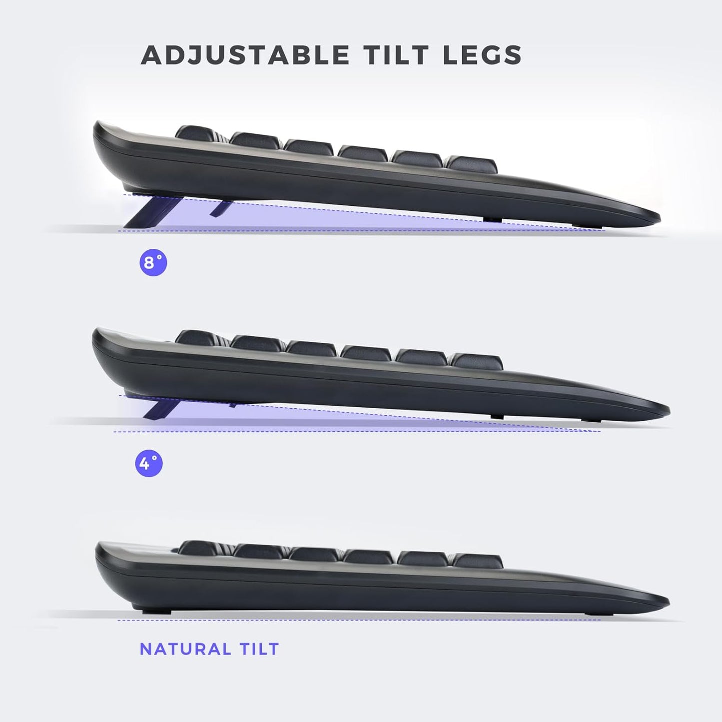 Wireless Keyboard and Mouse Set with Quiet Keys, 2.4G Full Size Ergonomic Keyboard with Wrist Rest, Protective Covers, Soft Touch Silent Design for Windows, Computer, PC and Laptop