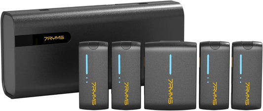 7RYMS iRay DW40 Wireless Lavalier Microphone with Four Transmitters One Charging Case Support AI Denoise, 48kHz/24bit Recording for Video Vlog, Interview, Live Streaming, Podcasting-Black