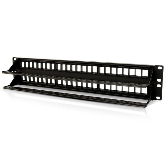 NewYork Cables® Blank Keystone 48 Port Cat6 Patch Panel - 10Gb Ethernet 2U Horizontal Rack Mount, Color-Coded T568A/B Labels, Network for Data Centers, Server Rooms, Unloaded, Unshielded.
