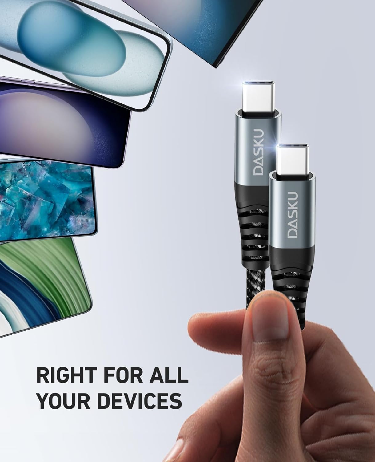 Dasku USB C to USB C Charging Cable (Type C to C, Black, 3FT+3FT+3FT)