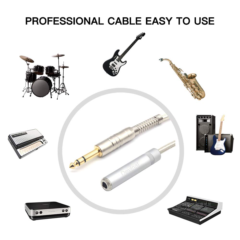 Devinal 1/4 inch Extension Cord, 1/4" Male to Female Cable, 6.35mm Quarter inch Headphone Extender Gold Plated Nylon Braided Durable Audio Cable Stereo Cord, 10 Feet 3Meters