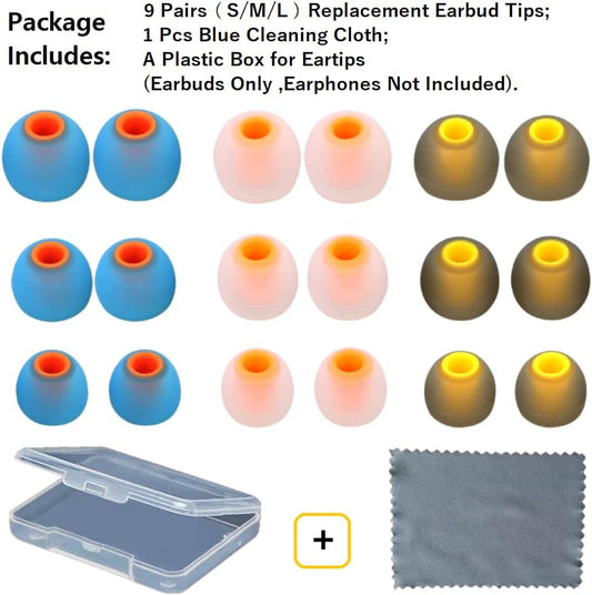 Earbuds Replacement Tips Silicone Earbud Tips Ear Bud Replacement Pieces Ear Gels Fit for Inner Hole from 3.8mm - 5.1mm Earphones 9 Pairs S/M/L