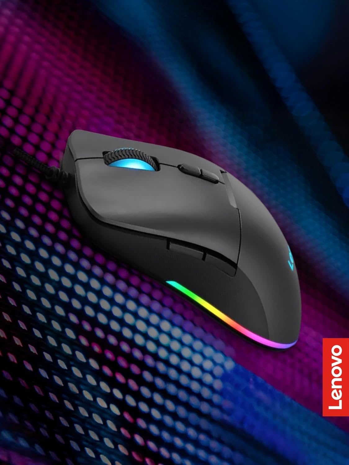 Lenovo M210 RGB Wired Gaming Mouse for PC, Laptop, Computer with Windows & Chrome OS - 3 Zone RGB, 8000 DPI Adjustable Sensor, 7 Programmable Buttons – Palm Grip Mouse for Gamers (Black)
