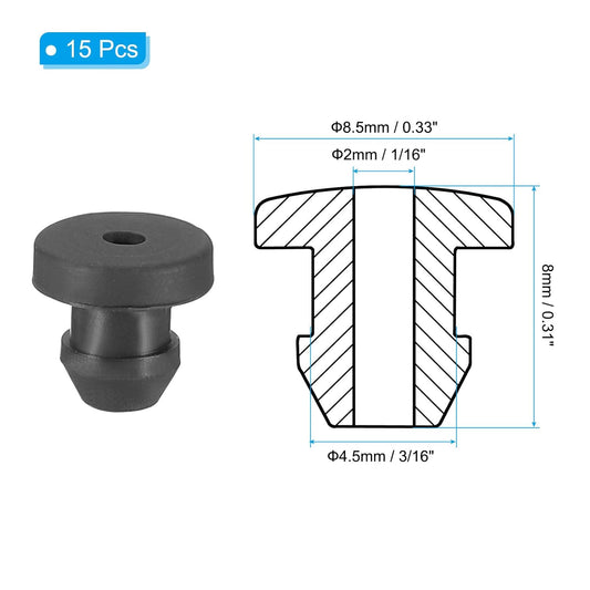 PATIKIL 4.5mm / 3/16 Inch Drill Hole,1/16 Inch ID Rubber Grommets, 15Pcs Top Hat Grommet for Wiring Eyelet Ring Gasket Automotive Firewall Cable Hole Plugs Wires Protection, Black