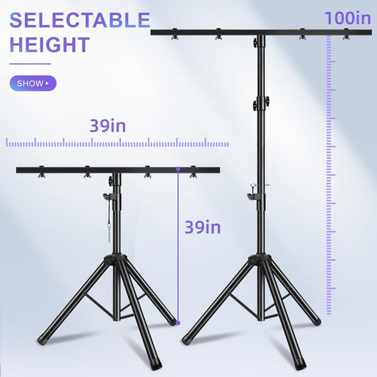 DJ Light Stand Heavy Duty Par Can Tripod T-Bar Stage Lights Stand Adjustable 39-100 Inch DJ Lighting Tripod Mount