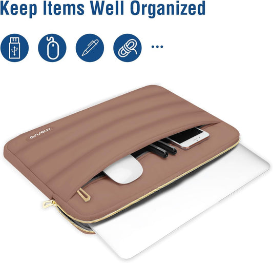 MOSISO 15-15.6 inch Laptop Case, 16 inch Puffy Laptop Sleeve Compatible with MacBook Pro 16, HP Dell ASUS Acer Toshiba Lenovo Notebook Computer, Polyester Horizontal Bag with Small Case, Mocha