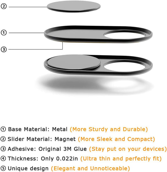 Webcam Cover Slide 0.027in Ultra Thin Metal Magnet Web Camera Cover for Macbook Pro Laptops Smartphone Mac PC Tablets for Echo Spot Show Protecting Your Privacy Security Black(3 packs)