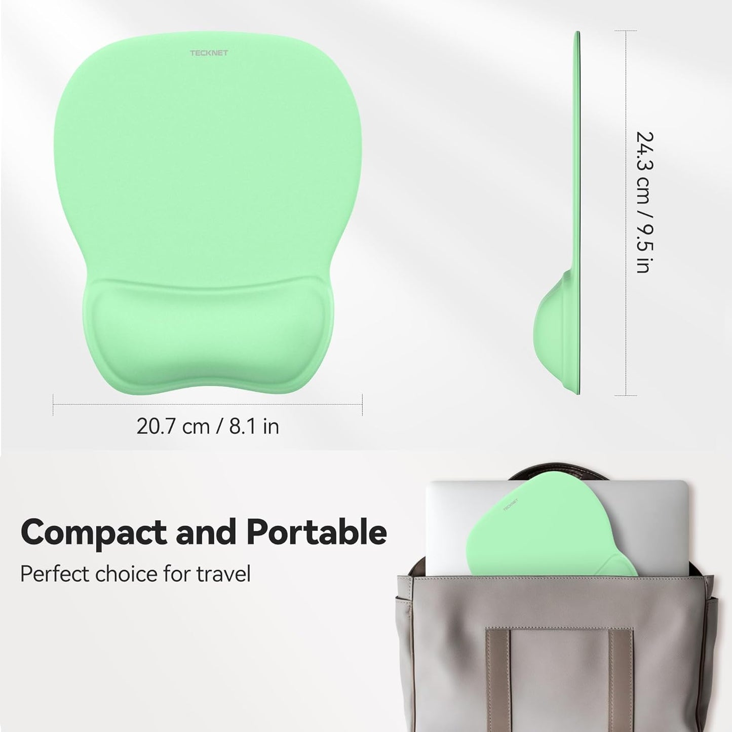 TECKNET Gel Mouse Pad with Wrist Rest, Ergonomic Office Mousepad with Wrist Support - Non-Slip & Smooth Surface Comfortable Desk Accessories Mat for Office, Gaming and Study - Green