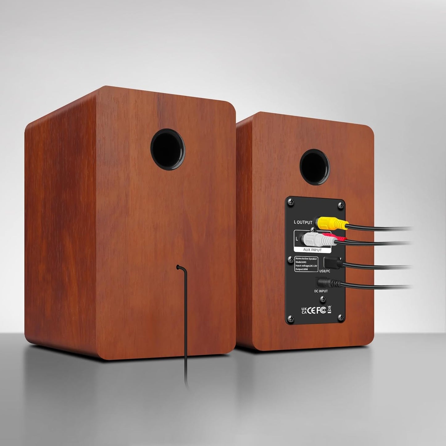 Computer Speakers for Desktop PC, Active Bookshelf Speaker with 3‘’ Carbon Fiber Woofer and Silk Film Tweeter ,Supports Bluetooth 5.3, USB-C, AUX/RCA Input for Record Player TV - Brown Stereo Set