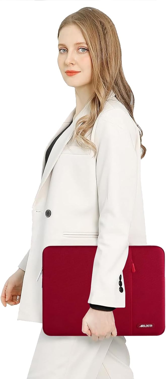 MOSISO Laptop Case 16 inch, 15-15.6 inch Laptop Sleeve Compatible with MacBook Pro 16 M4 M3 M2 M1, HP Acer Dell Lenovo ASUS Notebook, Polyester Vertical Computer Sleeve Bag with Pocket, Red