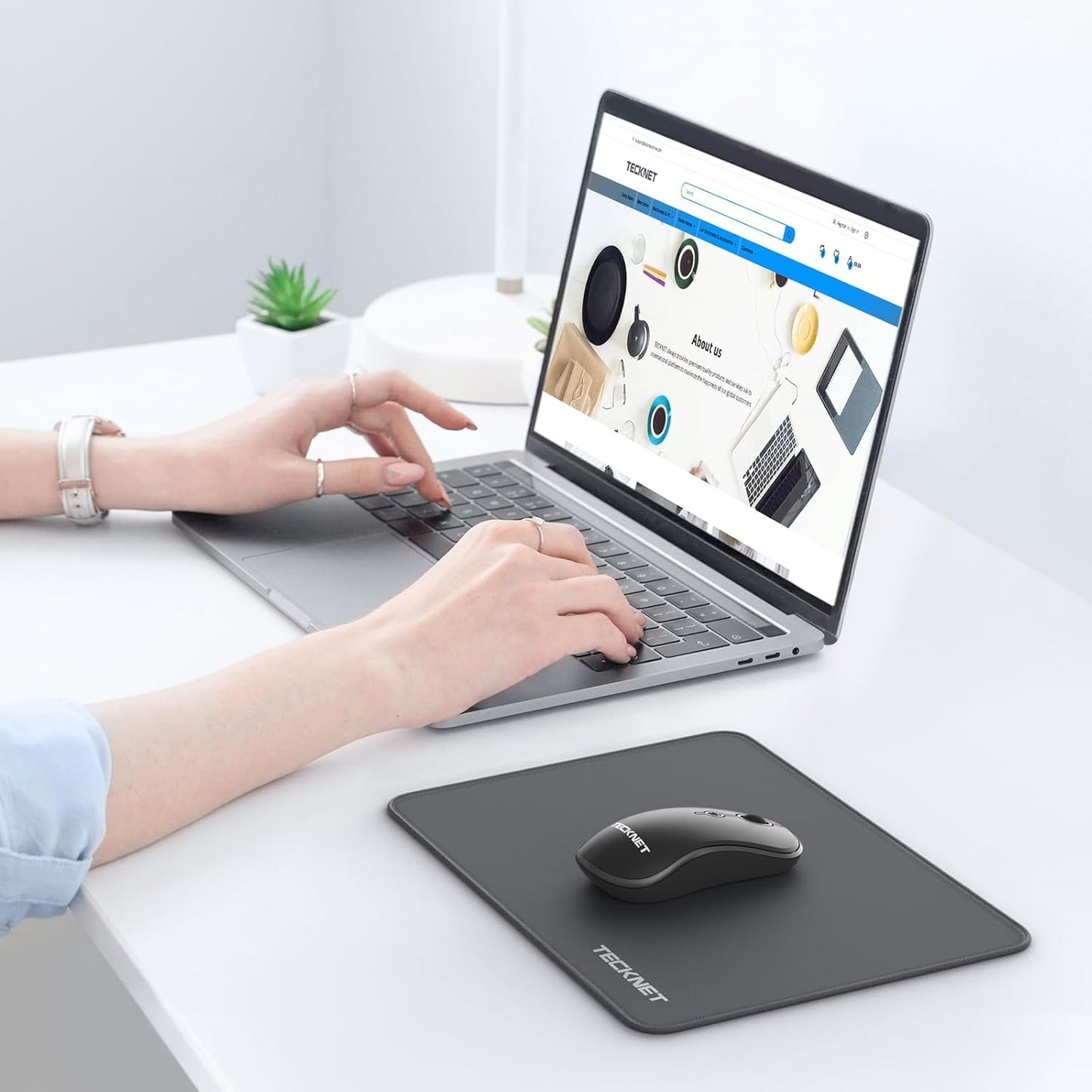 TECKNET Mouse Pad with Anti-fray Stitchin, Waterproof Surface & Non-Slip Rubber Base with Stitched Edges Gaming Mouse Mat for Laptop,Compatible with Laser and Optical Mice - Dark Gray