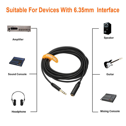 Tisino 1/4 Extension Cable 15 ft, Headphone Extension Cable Quarter inch TRS Male to Female Stereo Guitar Extension Cable Cord