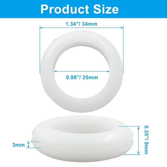 12 Pcs Rubber Grommets, 0.98" Inside Diameter 1" Drill Hole Rubber Wire Grommets O Ring Grommets for Wire, Firewall, Cables, Plugs (White)