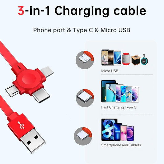 Three in One Charging Cable Cord. 3 in 1 Charging Cable Retractable. Compatible USB C(Type-C)/Micro USB/IP, Compatible with Phone, Android, Tablet (Green)