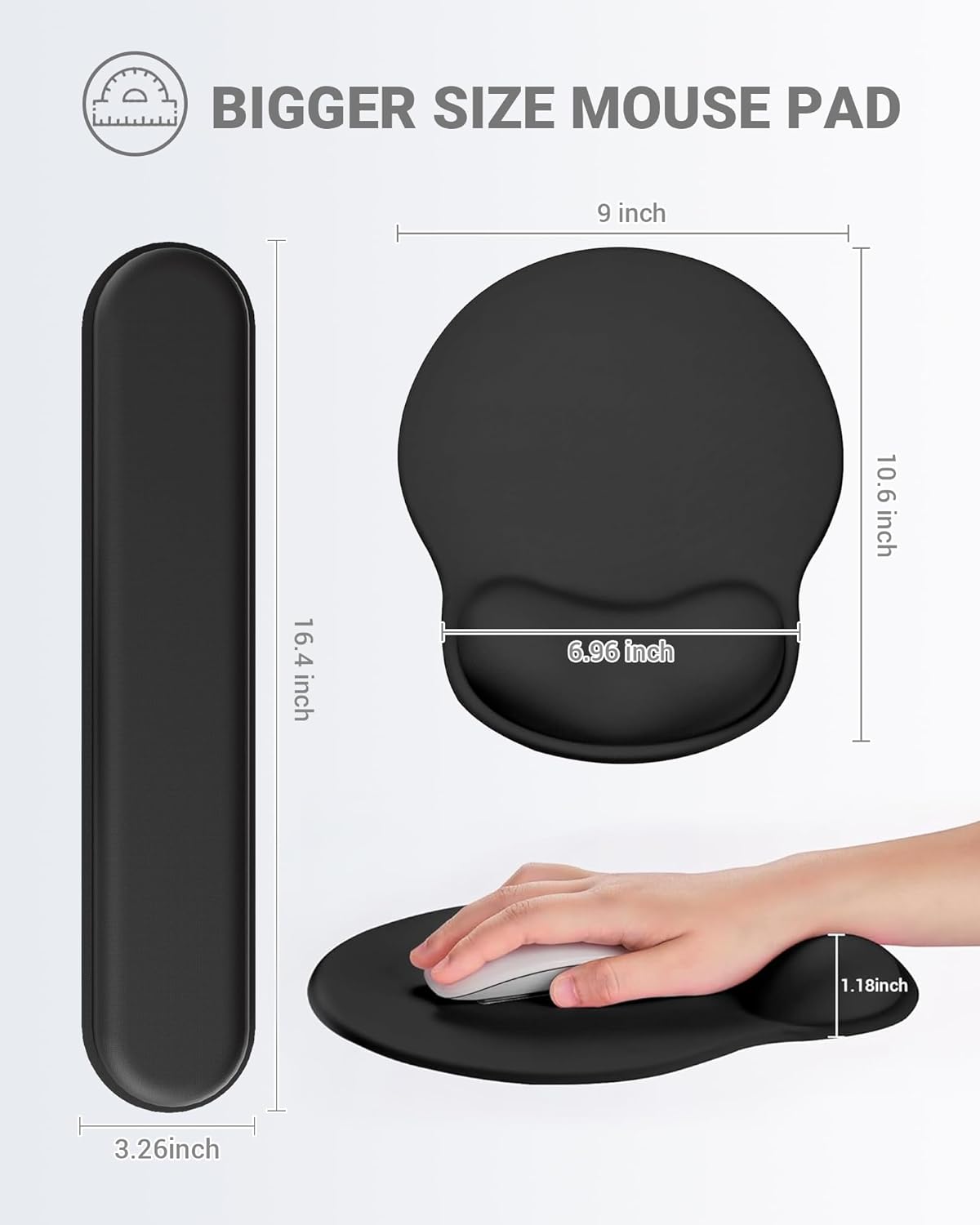 Ergonomic Mouse Pad Wrist Support Set, Memory Foam Keyboard Wrist Rest Set, Ergonomic Keyboard Pad, Non-Slip Base Mousepad(Black Set)