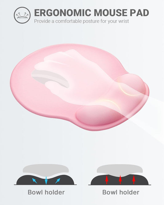 Ergonomic Mouse Pad with Wrist Rest, Large Mousepad(10.6'' x 9''), Office Wrist Support Mouse Mat with Non-Slip Base, Pain Relief for Laptop & Computer(Pink)