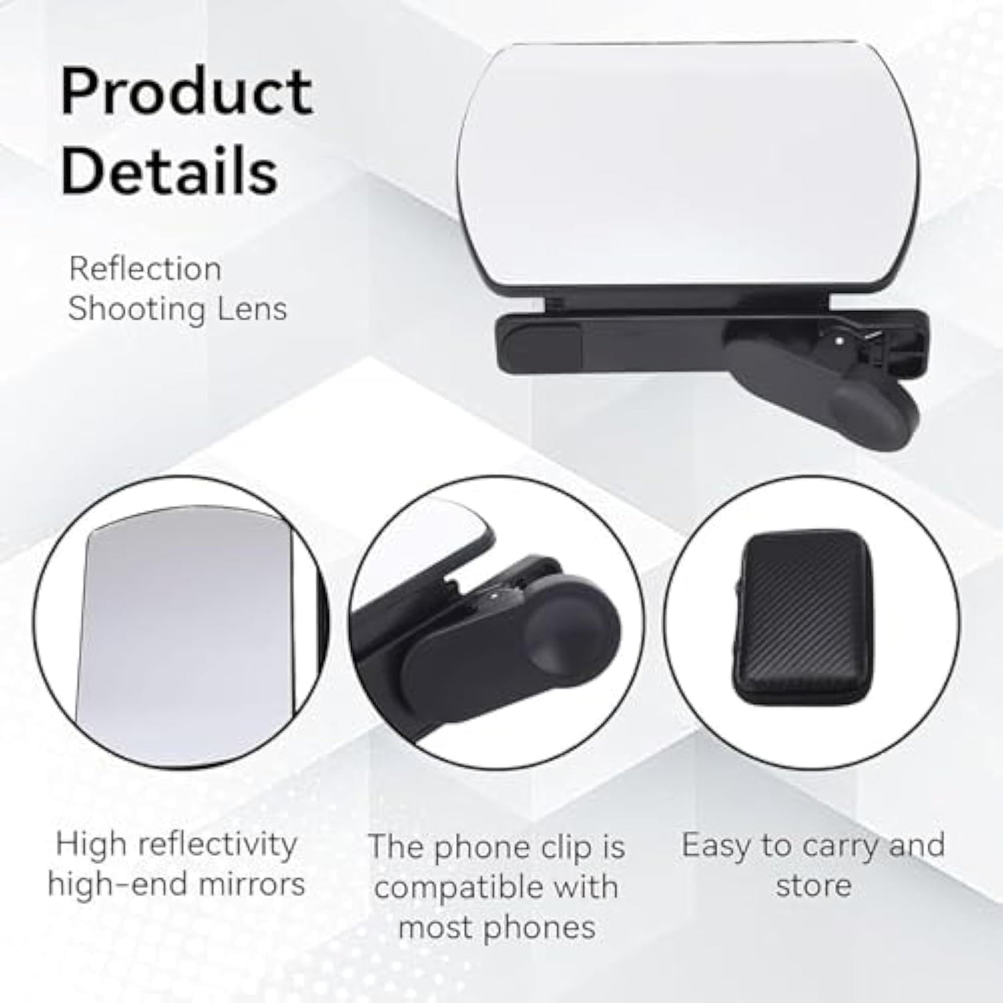 Mirror Effect Lens - Capture Stunning Reflections Instantly, Smartphone Camera Mirror Reflection Clip Kit, Mirror for Phone to Use Back Camera, for Travel Photography (Black)
