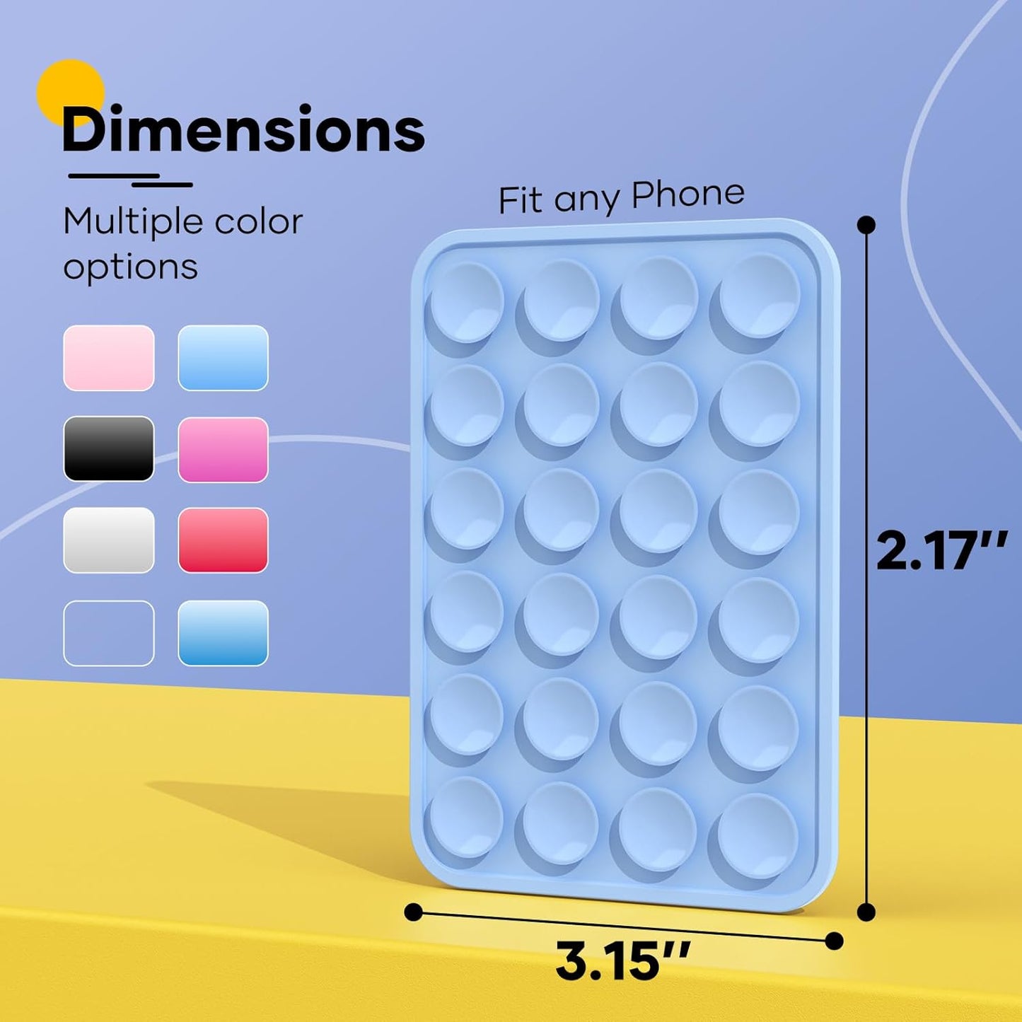 Silicone Phone Sticky Grip, Suction Phone Case Mount for iPhone and Android, Hands-Free Sticky Cell Phone Grip, Mobile Fidget Mirror Holder for Selfies and Videos