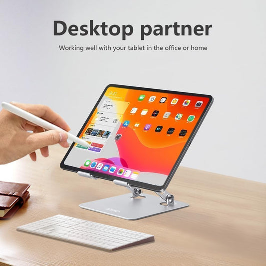 Tablet Stand Holder for Desk, Adjustable Desktop Tablet Holder, Foldable Aluminum Tablet Mount for iPad pro 11, iPad Air Mini, Samsung Galaxy Tabs Z Fold Kindle Fire 4-12 inch, Silver