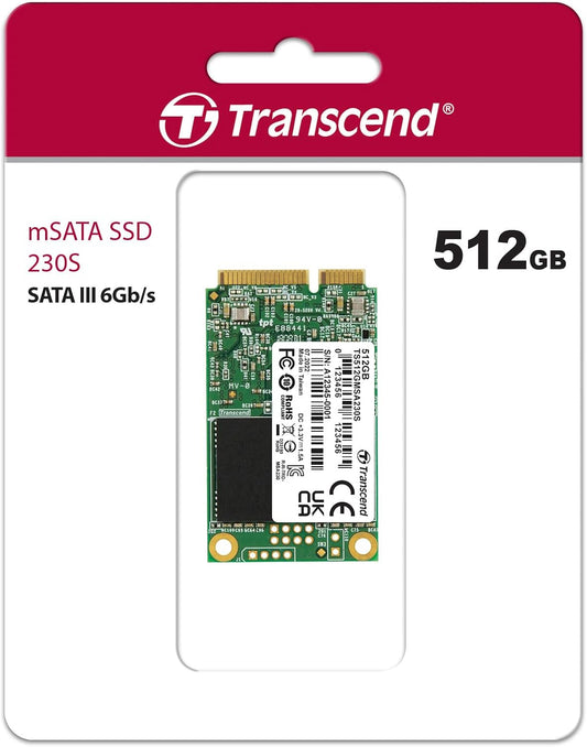 Transcend 512GB mSATA SSD with Dram Cache, Up to 560MB/s, Mini SATA III 6G/s Internal Solid State Drive for Ultrabook, Desktop, Tablet, PC, GPS, Server, 3D TLC NAND Flash, LDPC Error Correction, ECC