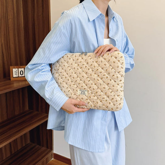 Puffy Laptop Sleeve 13-15.6 Inch Cute Quilted Laptop Protective Case Padded Floral Computer Sleeve for MacBook (A-Yellow, 11 Inch)