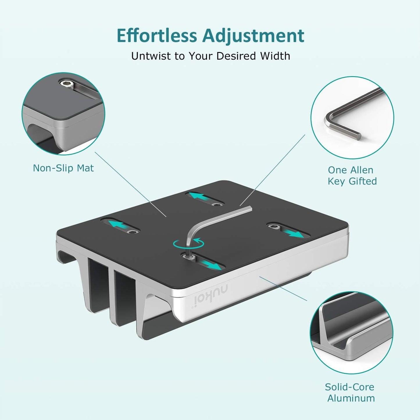 Vertical Laptop Stand - SPACEMax Adjustable GRIPLock Anti-Tip Silicone 4 Slots Aluminum Desktop Holder - Double Dock Stand - 2 Phone Slots Fits Up to 17.3” Laptops, Tablets, Phones - Silver